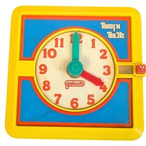 Vintage 1988 Galoob Touch N Tell Me Learning Clock Toy Yellow Retro Education